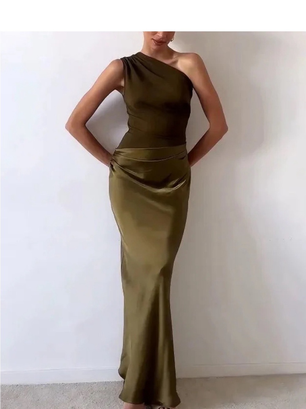 NEVER WORN Olive Green Satin Long Dress, XL